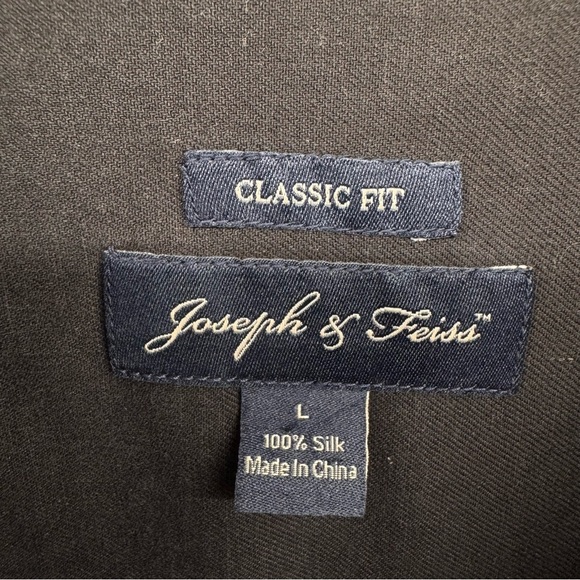 Joseph & Feiss Men’s L Camp Black Short Sleeve Button Front 100% Silk Shirt - Picture 3 of 6